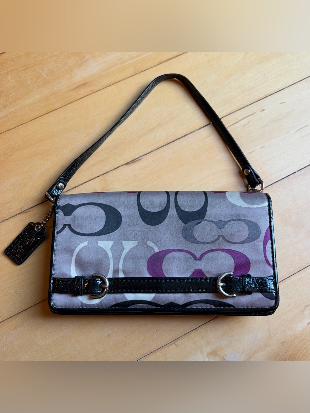 COACH Soho Optic Print Demi Clutch VTG Y2K Double Buckle Wristlet Wallet *READ*